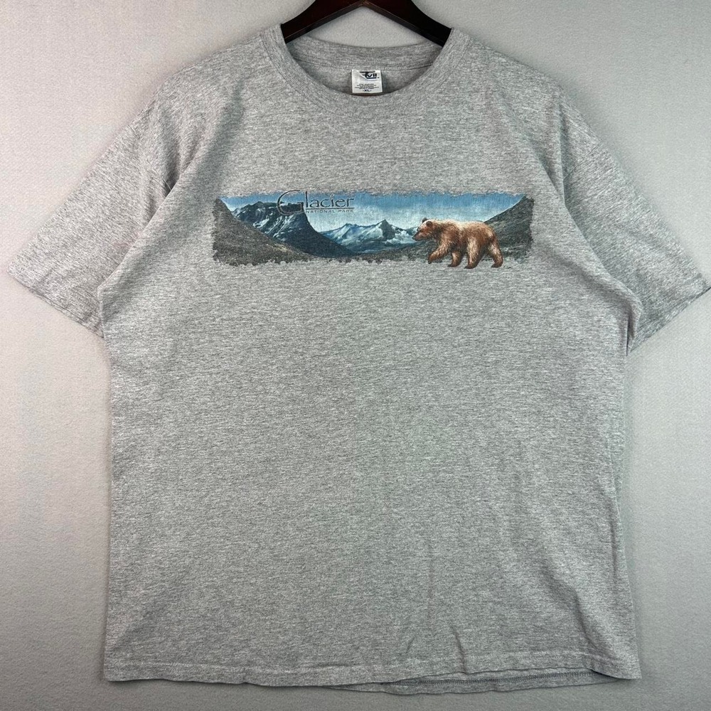 2000s Glacier National Park Box Logo Grey Nature Tee Shirt XL